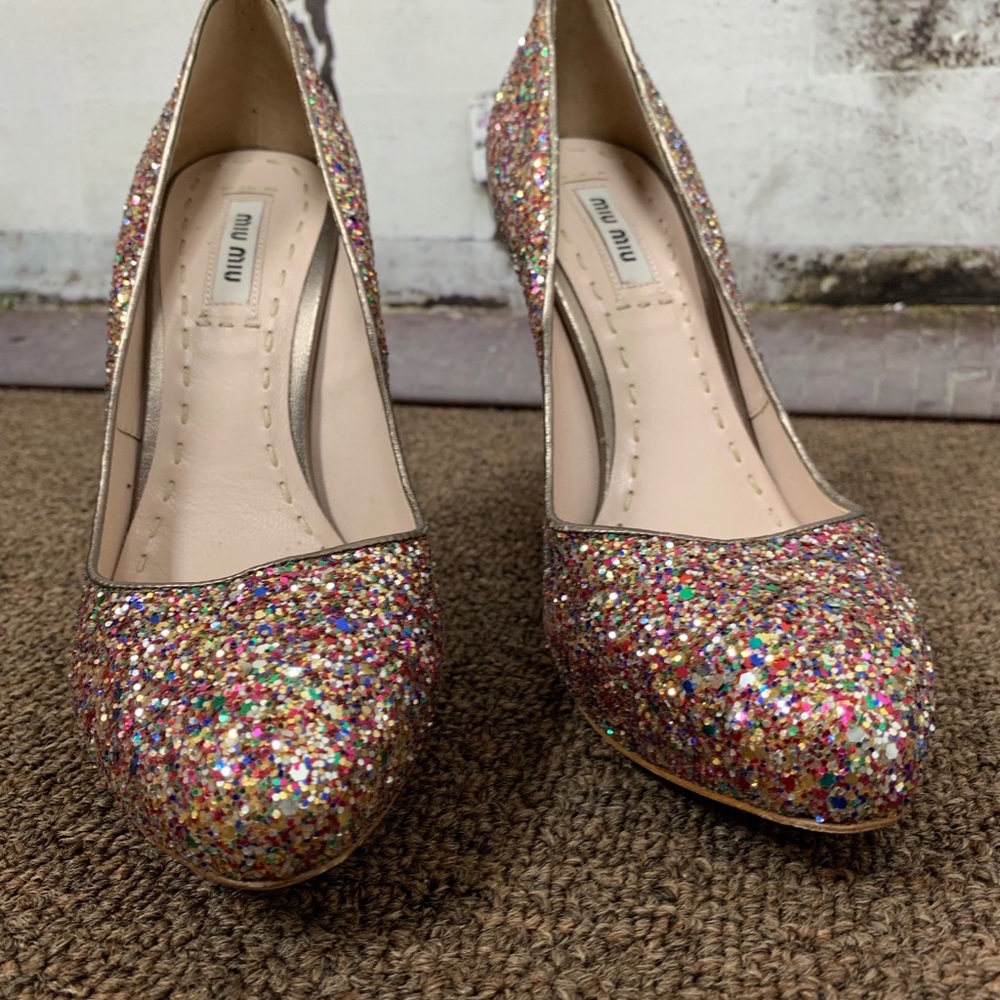 Miu Miu Rainbow Glitter Pointed-toe Pumps - Picture 5 of 9
